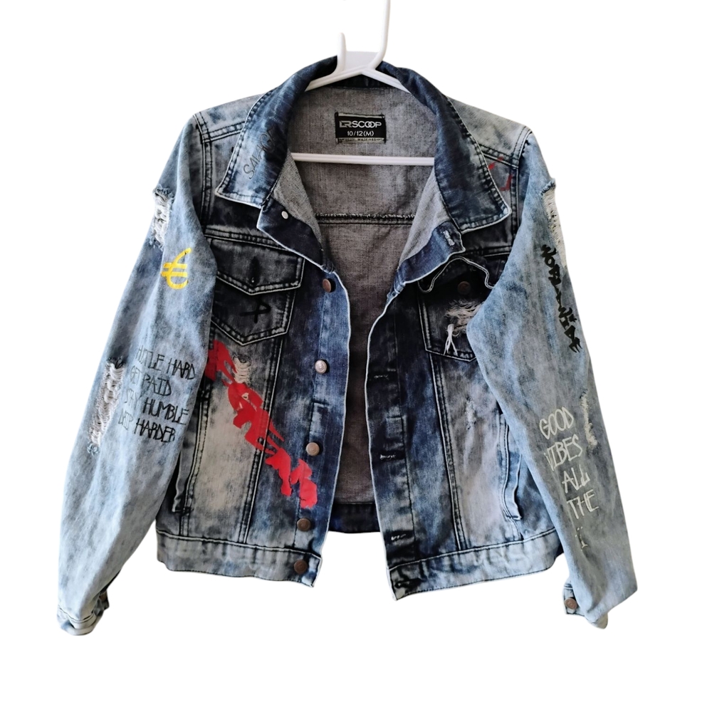 Scoop NYC Blue Jean Jacket Distressed Vintage Look